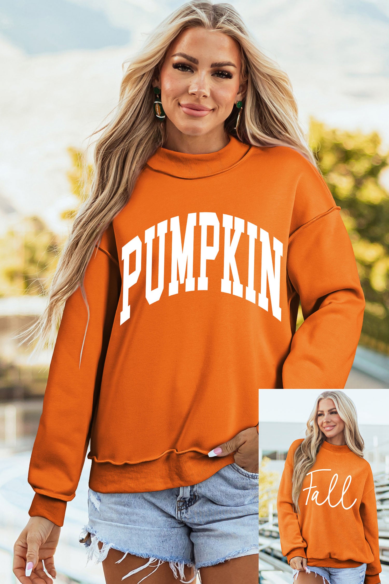 Carrot Pumpkin/Fall Letter Print Mock Neck Tunic Pullover Sweatshirt - Aaria Tees Aaria Tees
