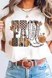 White FALL Letter Print Western Thanksgiving Graphic T-Shirt - Aaria Tees Aaria Tees