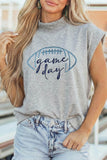 Light Grey Embroidered Game Day Football High Neck Short Sleeve Top - Aaria Tees Aaria Tees