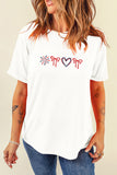 White Love July 4th Firework Bow Embroidered T Shirt Aaria Tees