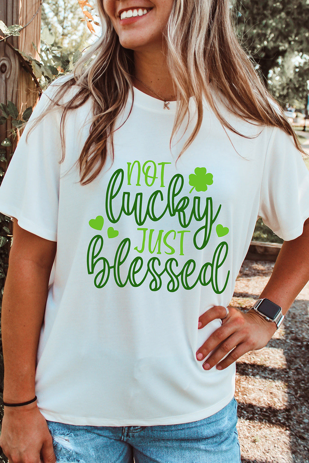 White St Patricks Not Luck Just Blessed Graphic T-shirt - Aaria Tees Aaria Tees