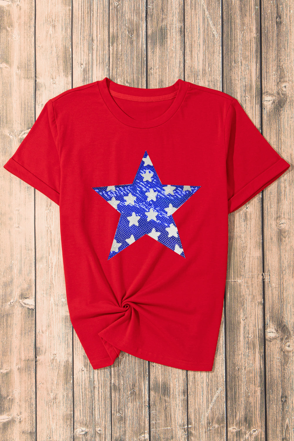 Red Sequin Star Graphic Crewneck T Shirt - Aaria Tees Aaria Tees