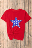 Red Sequin Star Graphic Crewneck T Shirt - Aaria Tees Aaria Tees