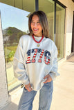 Light Grey AMERICA 1776 Faux Patchwork Print Reversible Mock Neck Sweatshirt Aaria Tees
