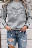 Gray Western Pattern Embroidered Drop Shoulder Pullover Top - Aaria Tees Aaria Tees