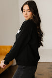 Black Chenille Game Day Graphic Drop Shoulder Sweatshirt Aaria Tees