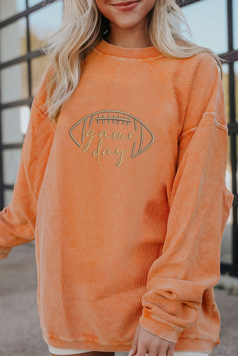 Dark Blue Rugby Game Day Embroidered Corduroy Sweatshirt - Aaria Tees Aaria Tees