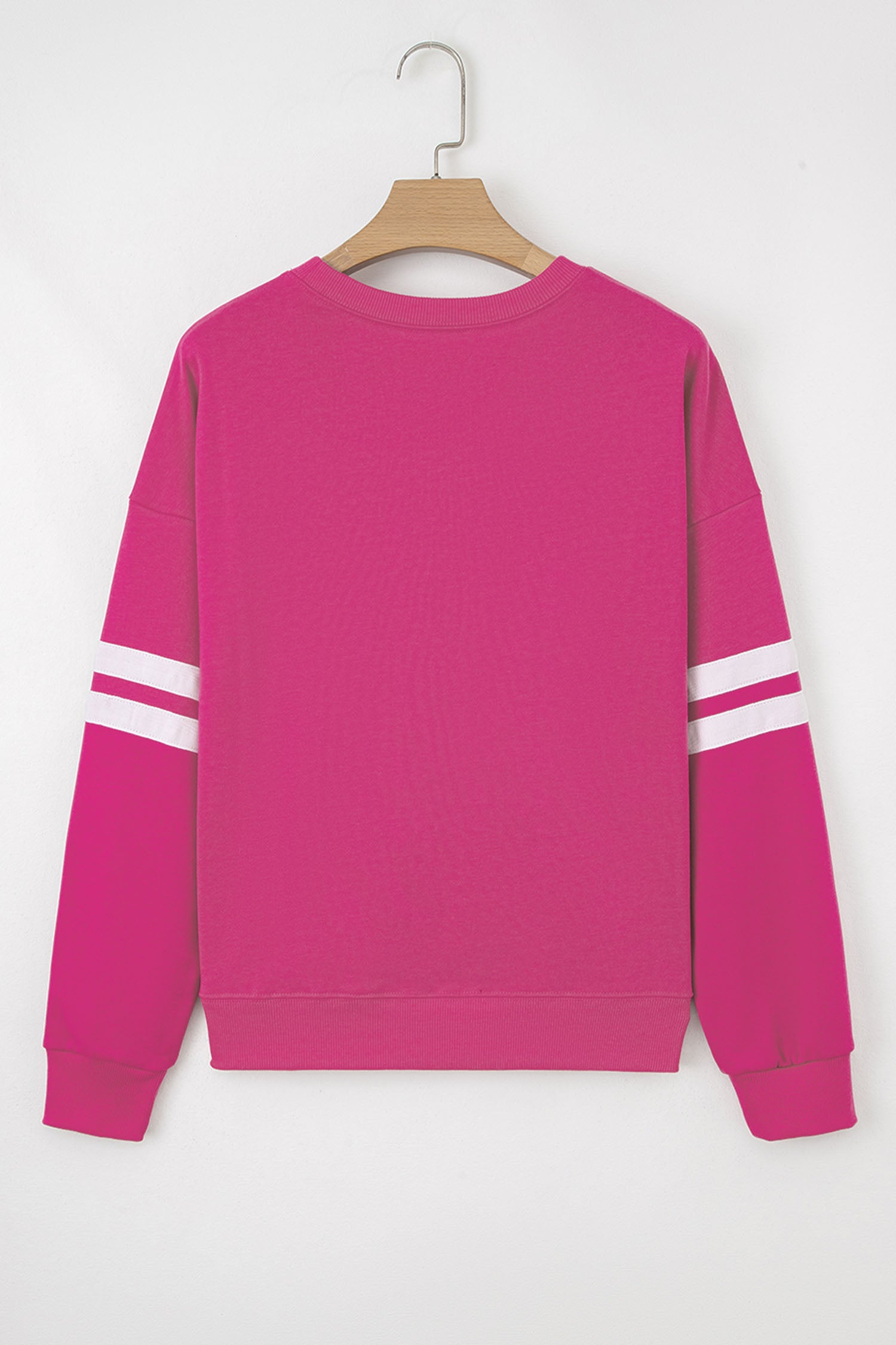 Rose Red Hello Valentine Varsity Striped Sleeve Baggy Sweatshirt - Aaria Tees Aaria Tees