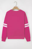 Rose Red Hello Valentine Varsity Striped Sleeve Baggy Sweatshirt - Aaria Tees Aaria Tees