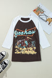 Brown Western Yeehaw Graphic Vintage Raglan Long Sleeve Top Aaria Tees