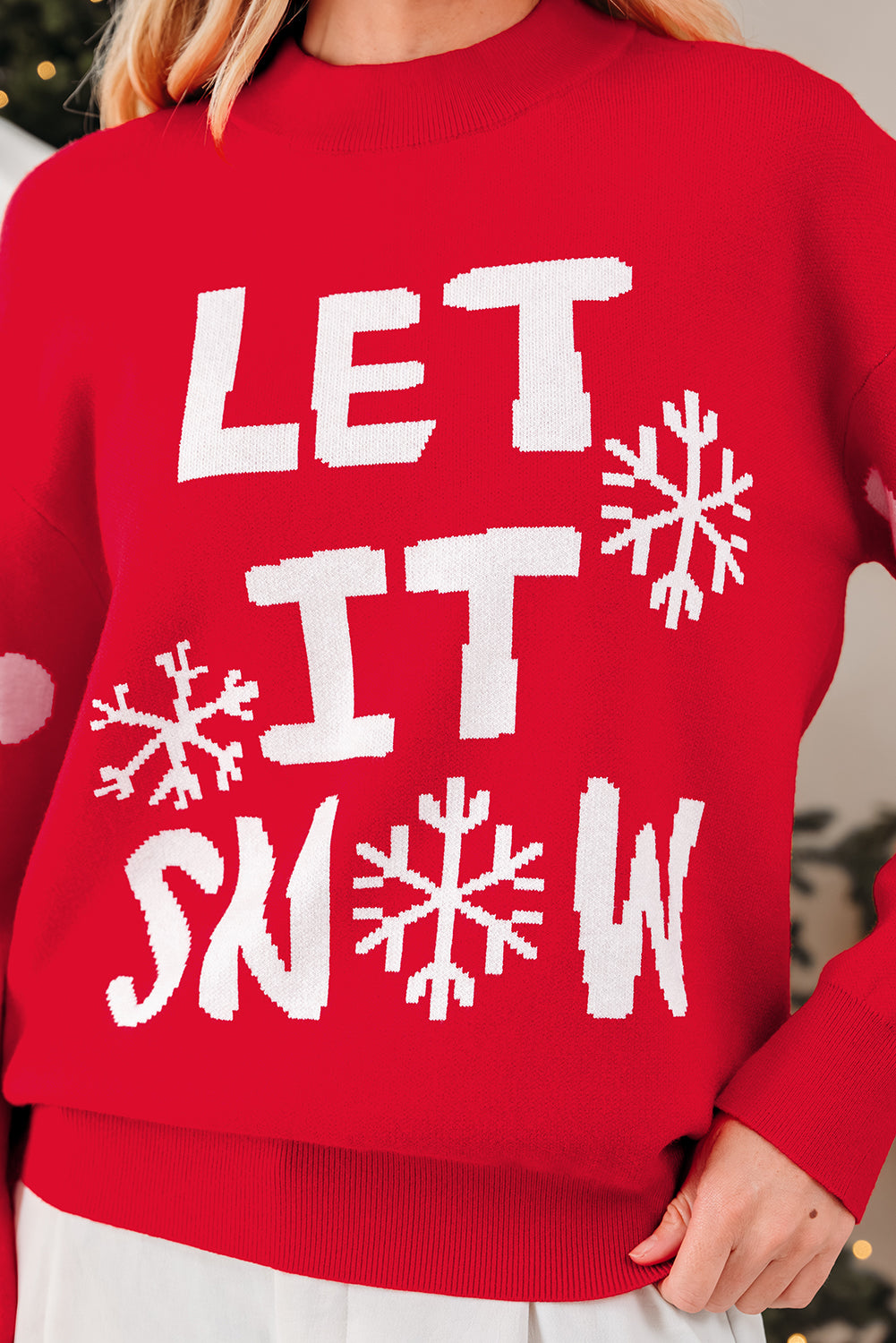 Red Dahlia LET IT SNOW Graphic Christmas Holiday Loose Sweater - Aaria Tees Aaria Tees