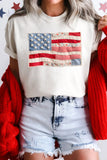 White Faux Patchwork Printed US Flag Casual Tee - Aaria Tees Aaria Tees