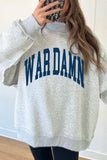 Light Grey WAR DAMN/ EAGLES Double Side Print High Neck Baggy Sweatshirt - Aaria Tees Aaria Tees