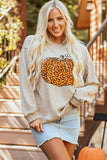 Khaki Halloween Leopard Pumpkin Graphic Corded Sweatshirt - Aaria Tees Aaria Tees