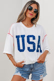 Fiery Red USA Graphic Half Sleeve Loose Ribbed Top Aaria Tees