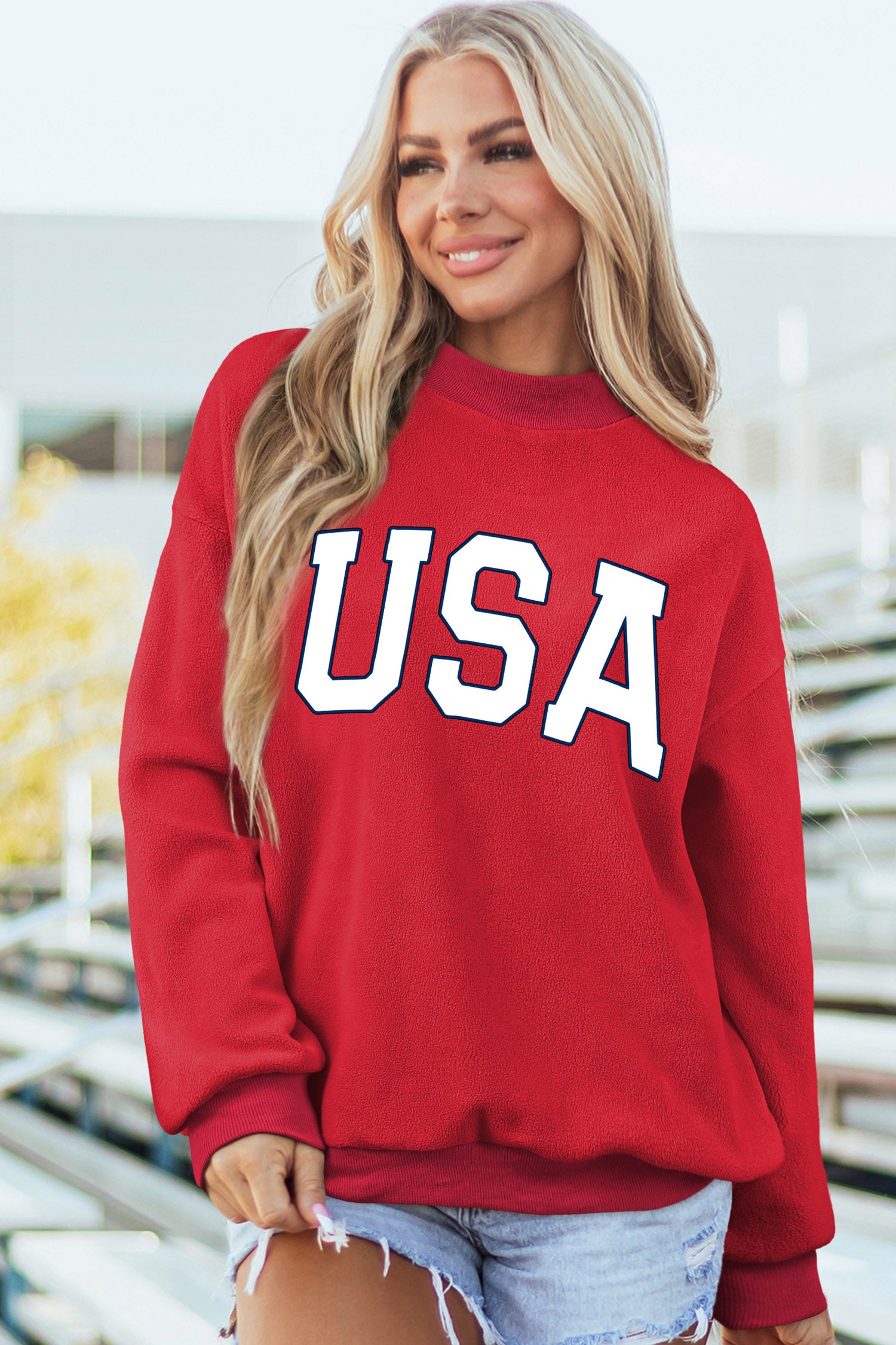 Racing Red American Flag/ USA Double Side Print Reversible Mock Neck Sweatshirt - Aaria Tees Aaria Tees
