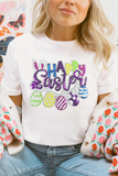 White Happy Easter Sequin Patched Casual Tee Aaria Tees