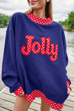 Sail Blue Polka Dot Letter Print Contrast Trim Mock Neck Sweatshirt Aaria Tees