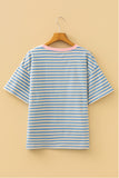 Sky Blue Stripe HOPPY Chenille Patched Graphic Crew Neck Tee - Aaria Tees Aaria Tees