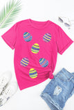 Rose Red Sequin Easter Egg Graphic Casual T Shirt Aaria Tees