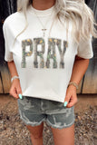 White PRAY Camo Letter Print Casual Round Neck T Shirt - Aaria Tees Aaria Tees