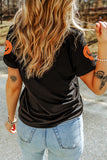Black Glittering Pumpkin Face Graphic Crewneck Halloween T Shirt - Aaria Tees Aaria Tees