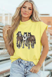 Yellow High Neck Sequin Horse Cap Sleeve Tunic Top - Aaria Tees Aaria Tees