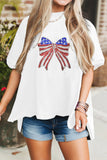 White Patriotic Sequin Bow Graphic Oversized Tee Aaria Tees