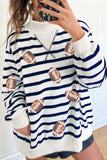 Blue Stripe Sequin Rugby Print Mock Neck Casual Sweatshirt Aaria Tees