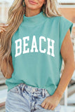 Mint Green High Neck Short Sleeve Beach Graphic Tee Aaria Tees