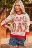 White GAME DAY Letter Graphic Varsity Striped Detail Baggy Sweatshirt Aaria Tees