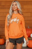 Grapefruit Orange Spooky Graphic Halloween Crew Neck Holiday Sweatshirt Aaria Tees
