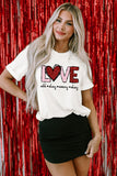 White Valentine LOVE Heart Shape Crew Neck Graphic Tee - Aaria Tees Aaria Tees