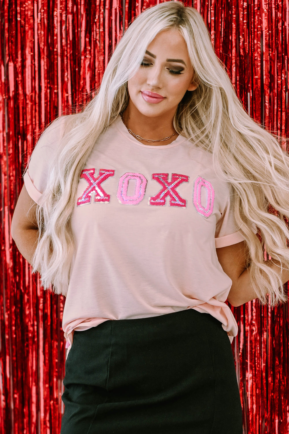 Pink Valentines Shiny XOXO Graphic T-shirt - Aaria Tees Aaria Tees