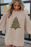 Apricot Leopard Christmas Tree Graphic Corded Sweatshirt Aaria Tees