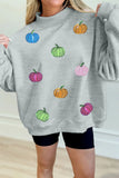 Gray Sequin Pumpkin Patch Mock Neck Baggy Sweatshirt Aaria Tees