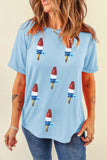 Light Blue Patriotic Sequin Popsicle Graphic Tee Aaria Tees