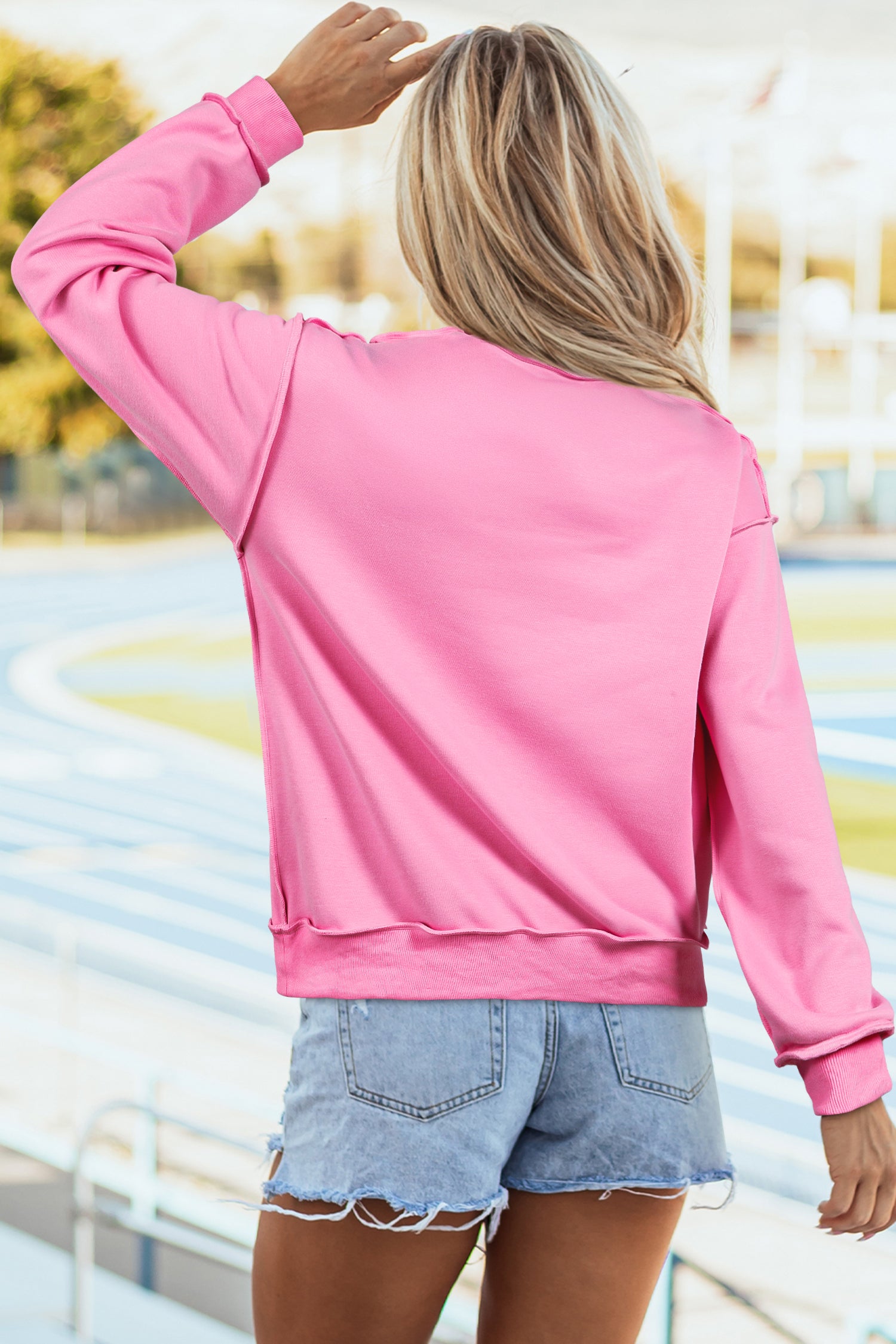 Bright Pink LOVER Heart Script Reversible Print Mock Neck Sweatshirt - Aaria Tees Aaria Tees