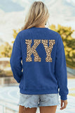 Dark Blue Raised Rib KENTUCKY/ Leopard KY Printed Sweatshirt Aaria Tees