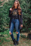 Black Leopard Christmas Tree Graphic Crew Neck T Shirt - Aaria Tees Aaria Tees