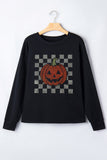 Black Rhinestone Pumpkin Graphic Long Sleeve T-Shirt Aaria Tees