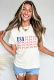 White USA Flag Bow Knot Print Round Neck T Shirt Aaria Tees