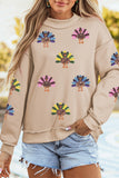 Apricot Sequined Turkey Exposed Seam Thanksgiving Graphic Sweatshirt Aaria Tees