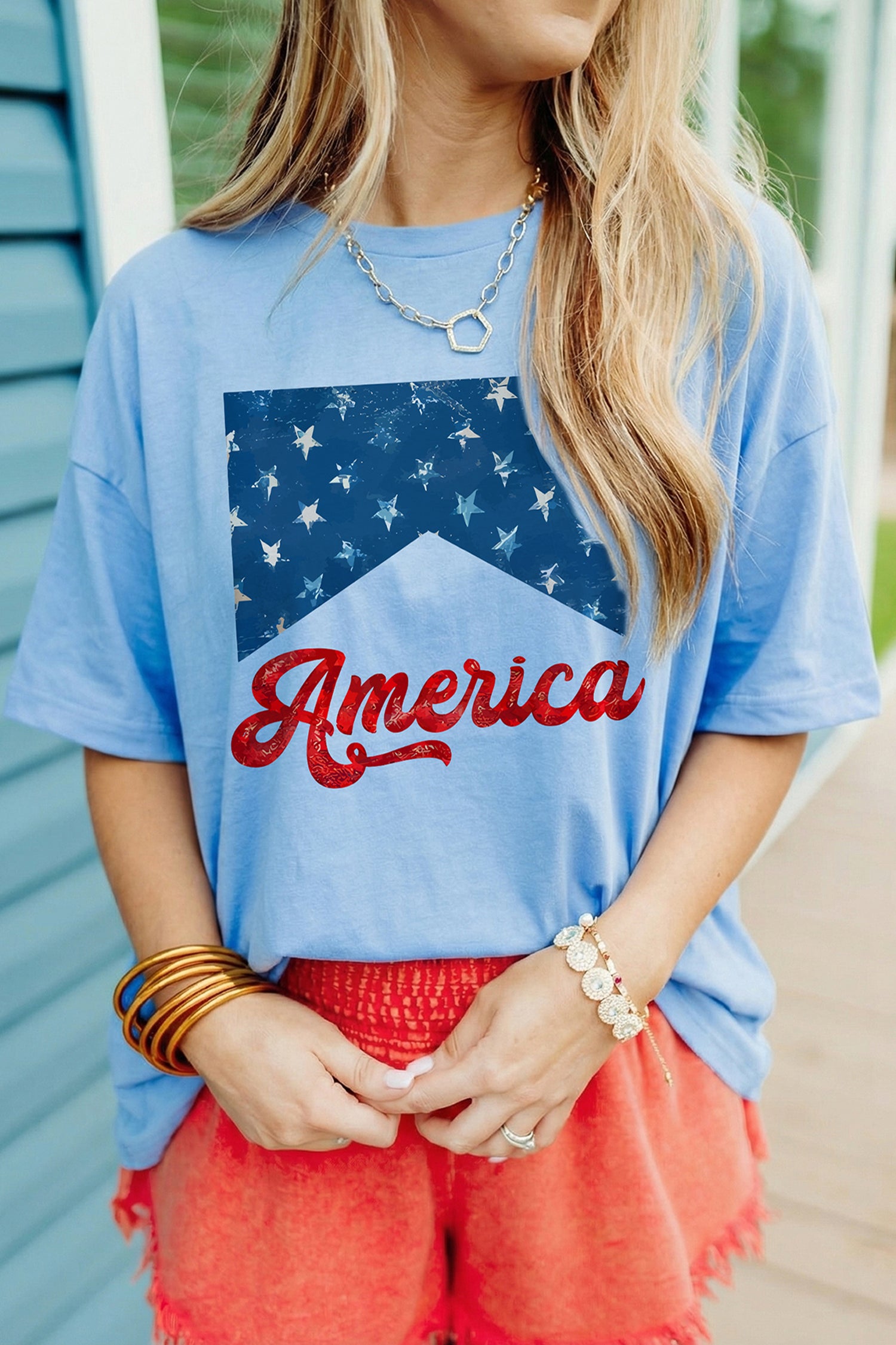 Myosotis America Fashion Print Relaxed T Shirt - Aaria Tees Aaria Tees
