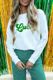 White Lucky Heat Transfer Printed Long Sleeve Top Aaria Tees