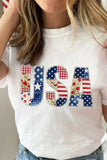 White USA Faux Patchwork Graphic Tee Aaria Tees