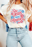 White She Loves Jesus And America Too Floral Graphic Tee Aaria Tees