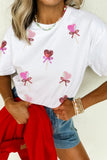 White Sequin Bow Heart Shape Lolly Valentines Day Graphic Tee Aaria Tees