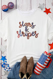White Sequin stars & stripes Graphic Drop Shoulder Loose T Shirt Aaria Tees