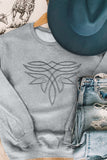 Gray Western Pattern Embroidered Drop Shoulder Pullover Top - Aaria Tees Aaria Tees